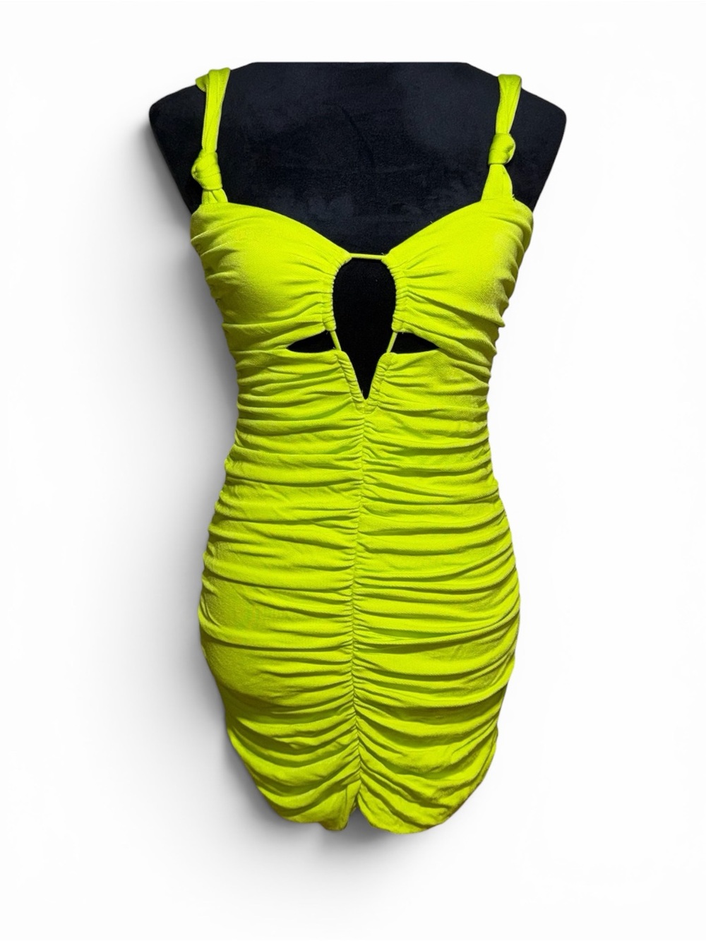 Zara Neon Lime Ruched Midi Dress